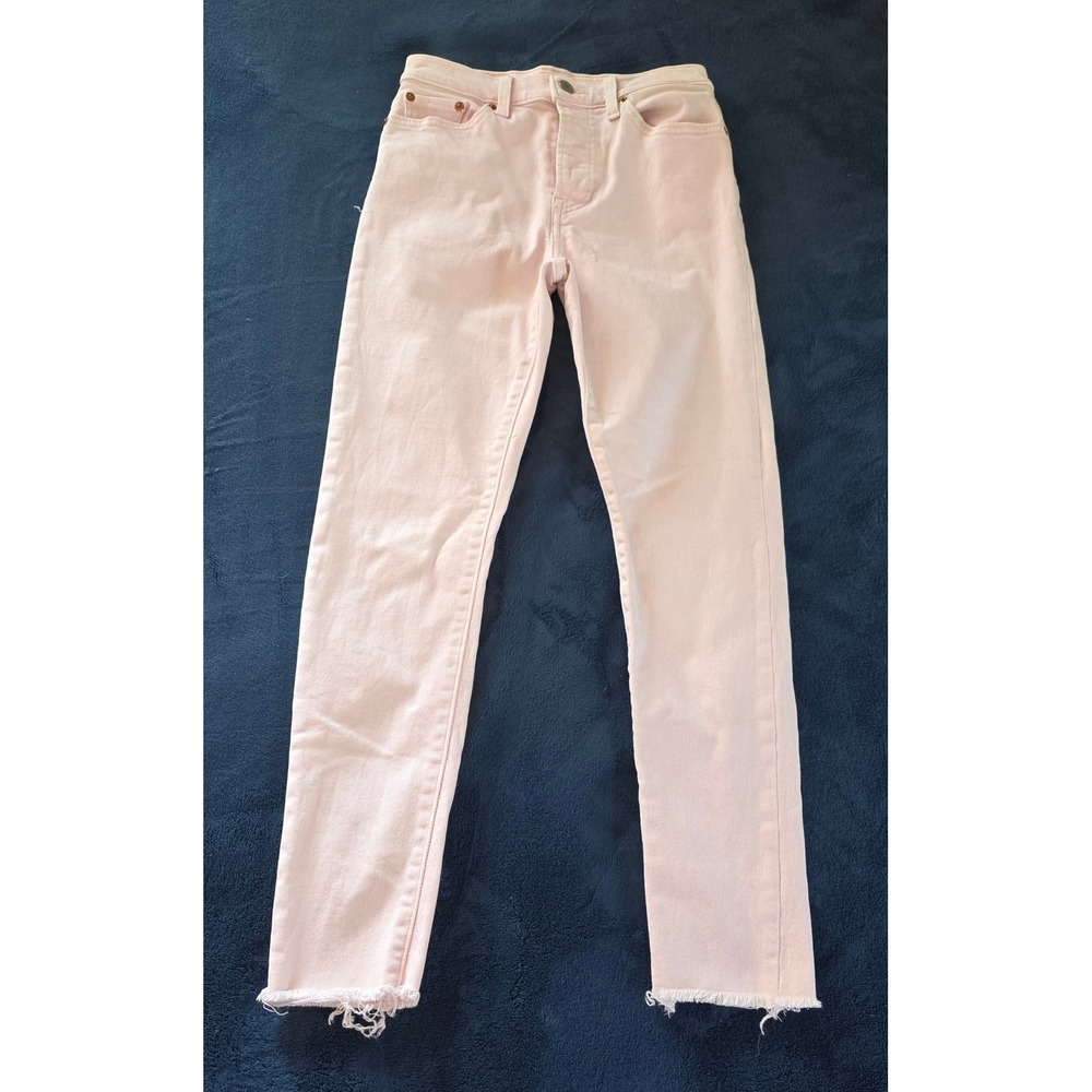 Levis Wedgie Skinny Jeans Pink High Rise Raw Hem Button Fly Size 25